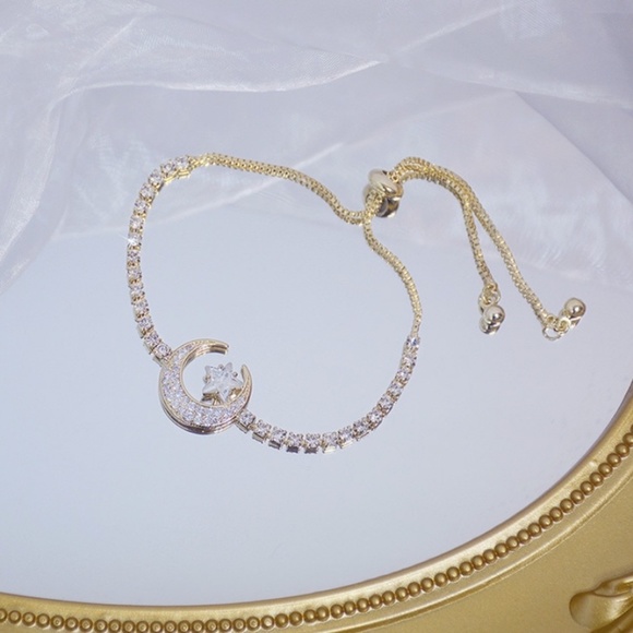 Jewelry - NWT New CZ Crystal Gold plated Moon Star Bracelet
